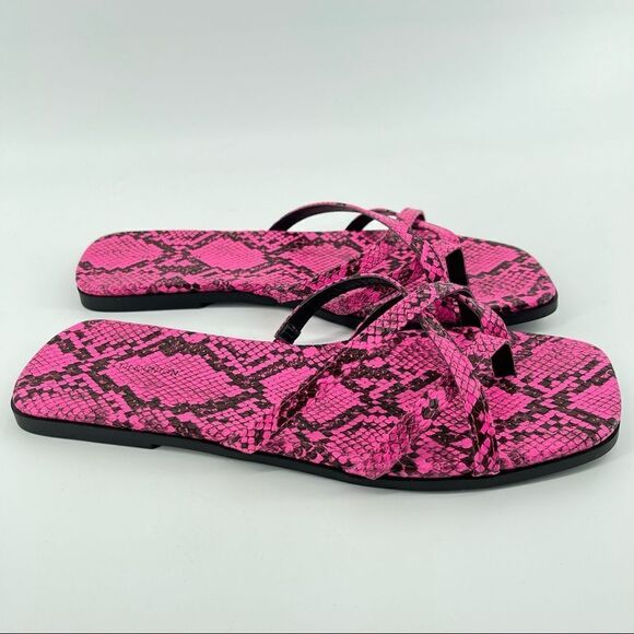 14th & Union Caite Pink Animal Print Square Toe Thong Slide Sandals Size 8.5 - Picture 3 of 16